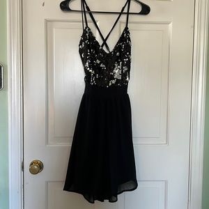 Black fit & flare sequined dress